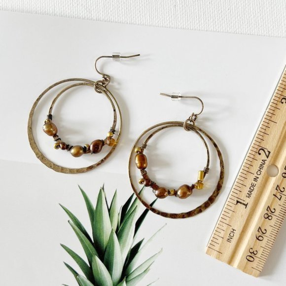 4/$25 Pearl Bead Wrapped Double Hoop Drop Earrings - Picture 3 of 3